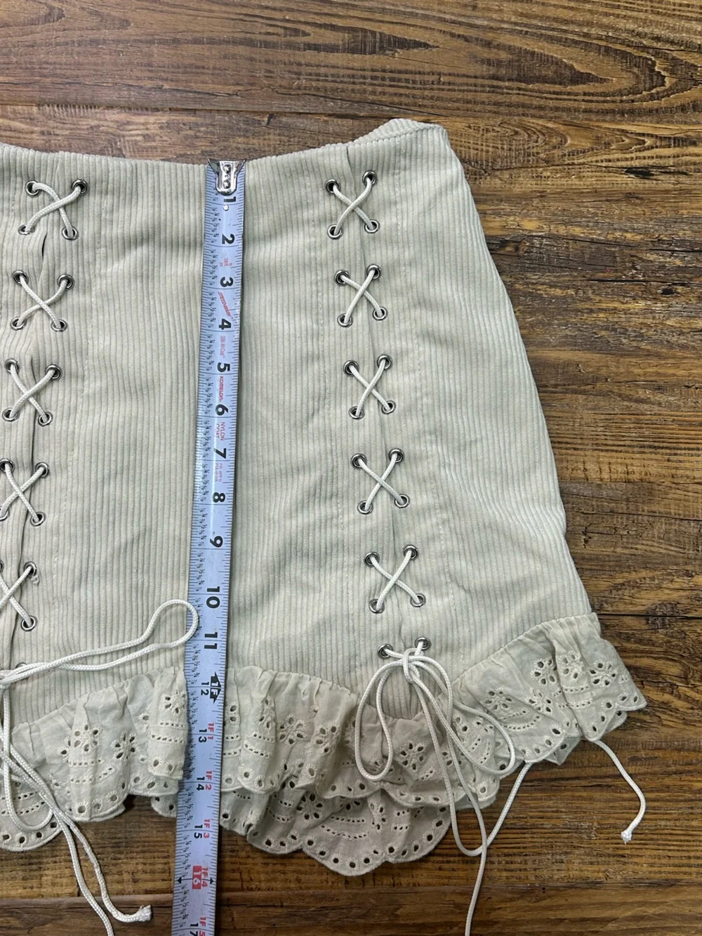 Coquette SHEIN Cream Tie-Up Corduroy Mini Skirt With Ruffles